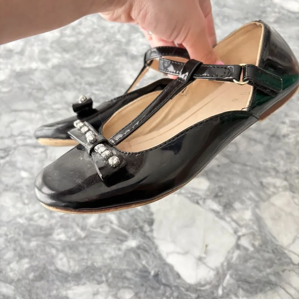 ZARA Girls Rhinestone Mary Jane Flats Dress Shoes Black Size 31